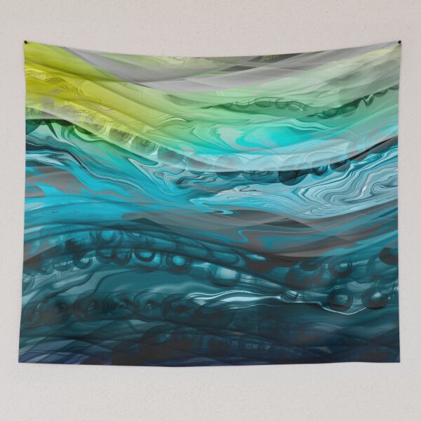 Item preview, Abstract liquid art alcohol ink ocean waves, liquid marble art design, abstract marble art, liquid art, yellow turquoise watercolor  designed and sold by ZeinabTaha.