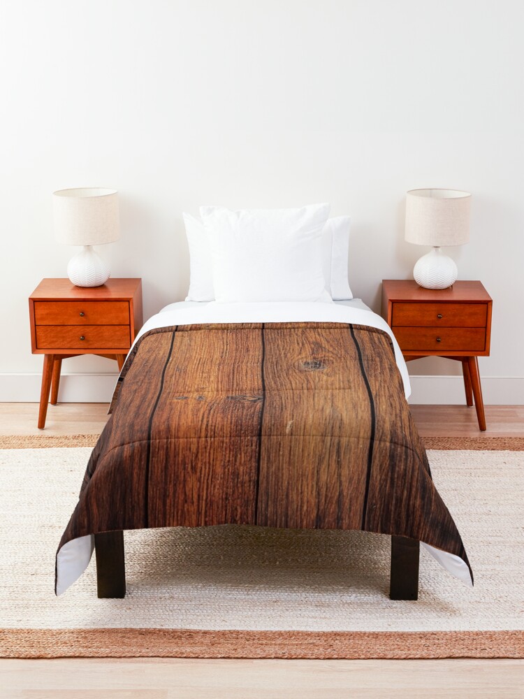 Alternate view of Old brown rustic dark wooden texture - wood timber background Comforter