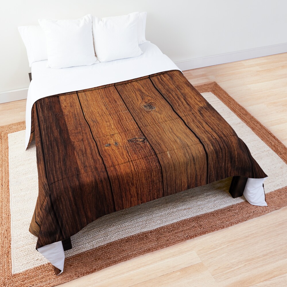 Old brown rustic dark wooden texture - wood timber background Comforter
