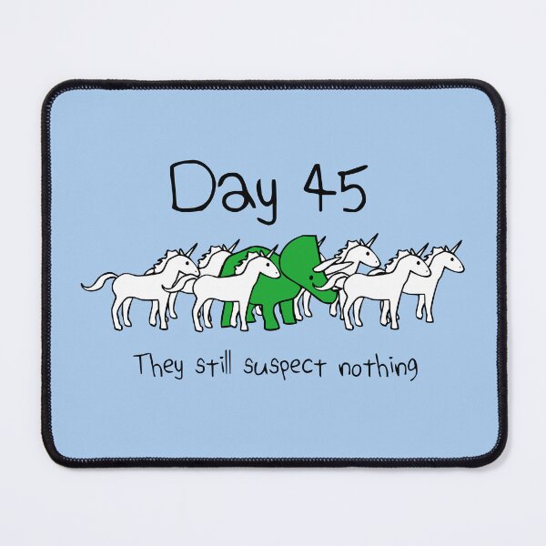 Item preview, Day 45. They still suspect nothing. (Triceratops + Unicorns) designed and sold by jezkemp.