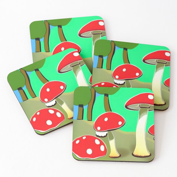 Aperçu de l'œuvre CARTOON MUSHROOMS IN A GREEN FOREST créée et vendue par sailorsam1805.