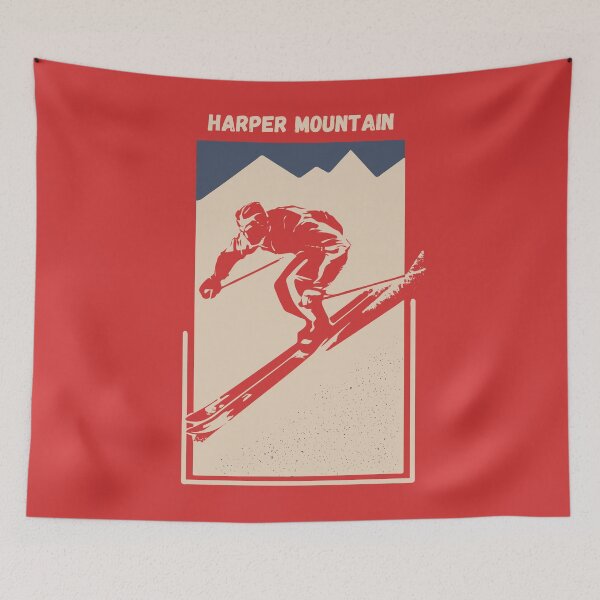 Item preview, Harper Mountain in Canada, British Columbia, North America - Vintage Red Ski Poster for Mountain Alpine Skier designed and sold by Vintage-TM.