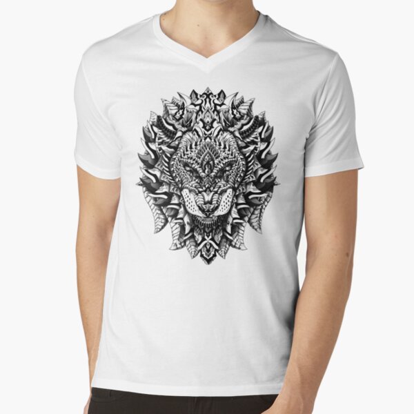 Ornate Lion V-Neck T-Shirt
