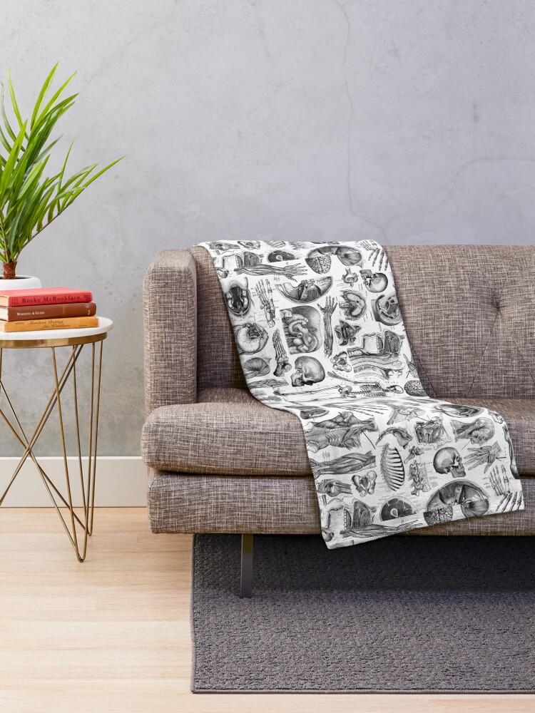 "Human Anatomy White Print" Throw Blanket by adamcampen Redbubble