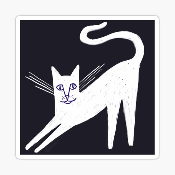 White Cat Stretching Sticker