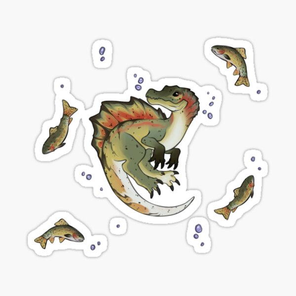 Vista previa del artículo con la obra «Chibi Trout Spino (¡Con pescado!)», diseñado y vendido por FossilizeAmber.