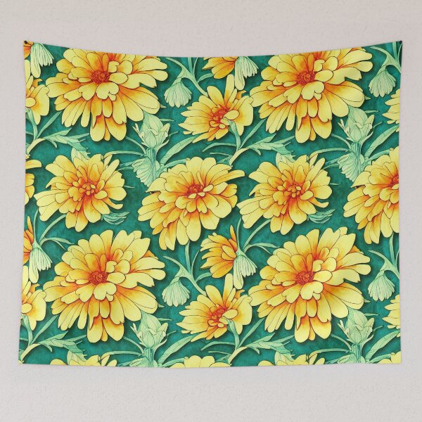 Item preview, Marigold Flowers Pattern Print designed and sold by ThePurpleMelon.