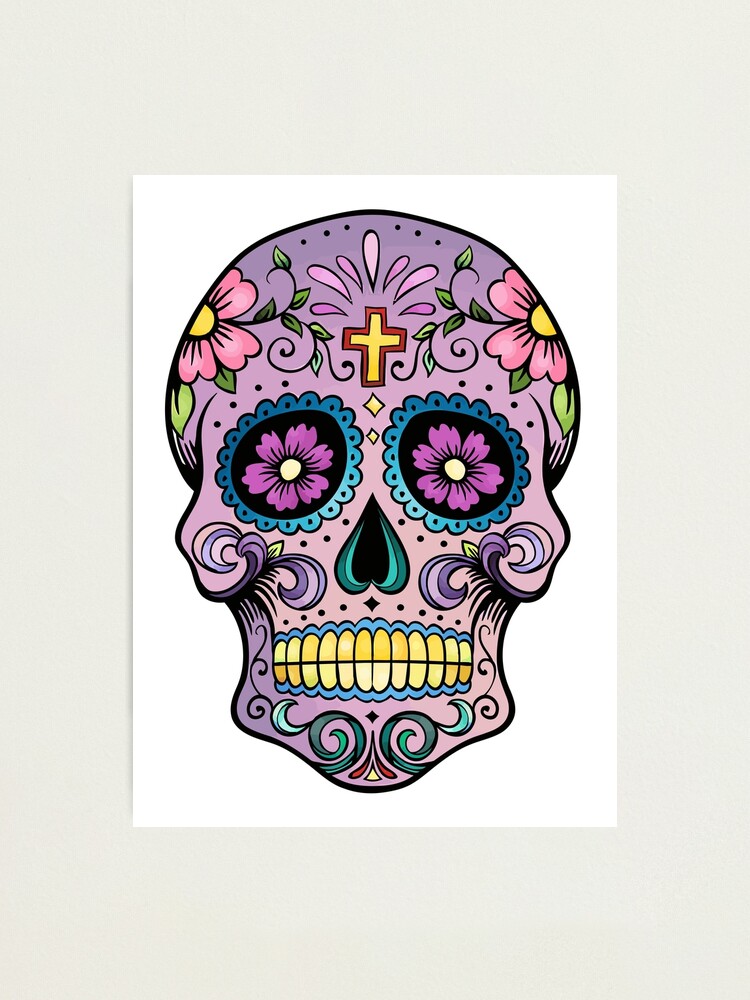 Mexican skull Purple Cross Art tattoo Man calavera candy el dia de los  muertos