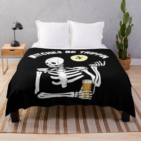 Item preview, Witches Be Trippin Funny Halloween Skeleton and Witch Pun designed and sold by eminentjournal9.