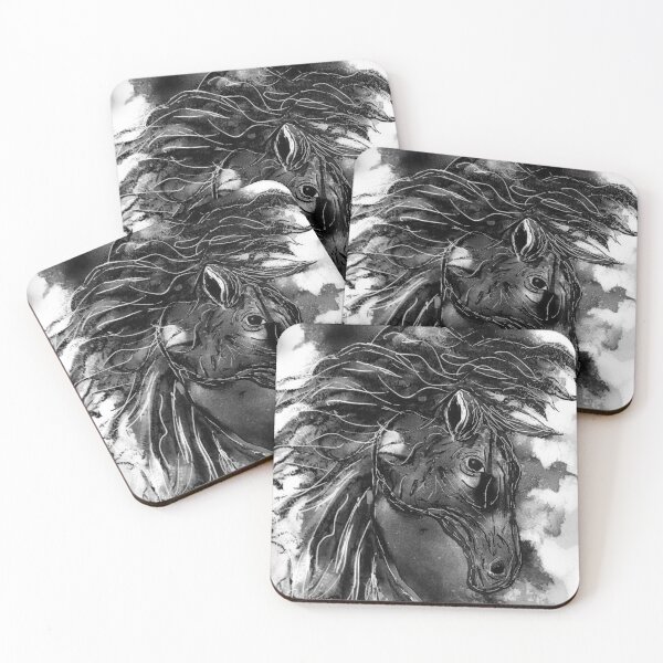 Item preview, BW Wild horse head designed and sold by SRKFineArt.
