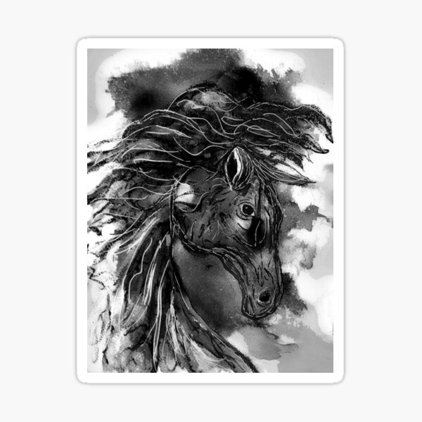 Item preview, BW Wild horse head designed and sold by SRKFineArt.