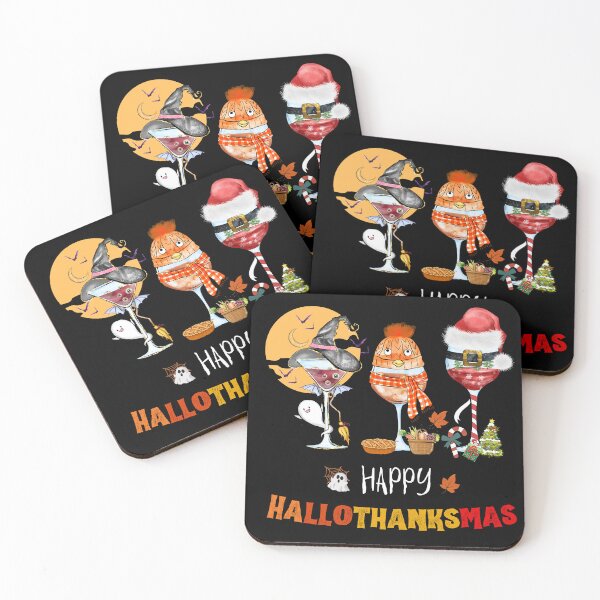Item preview, Happy Hallothanksmas Wine Glasses Witch Santa Hat Pumpkin designed and sold by Ay-mane.