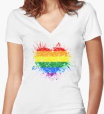 Rainbow Heart Pride Women's Fitted V-Neck T-Shirt