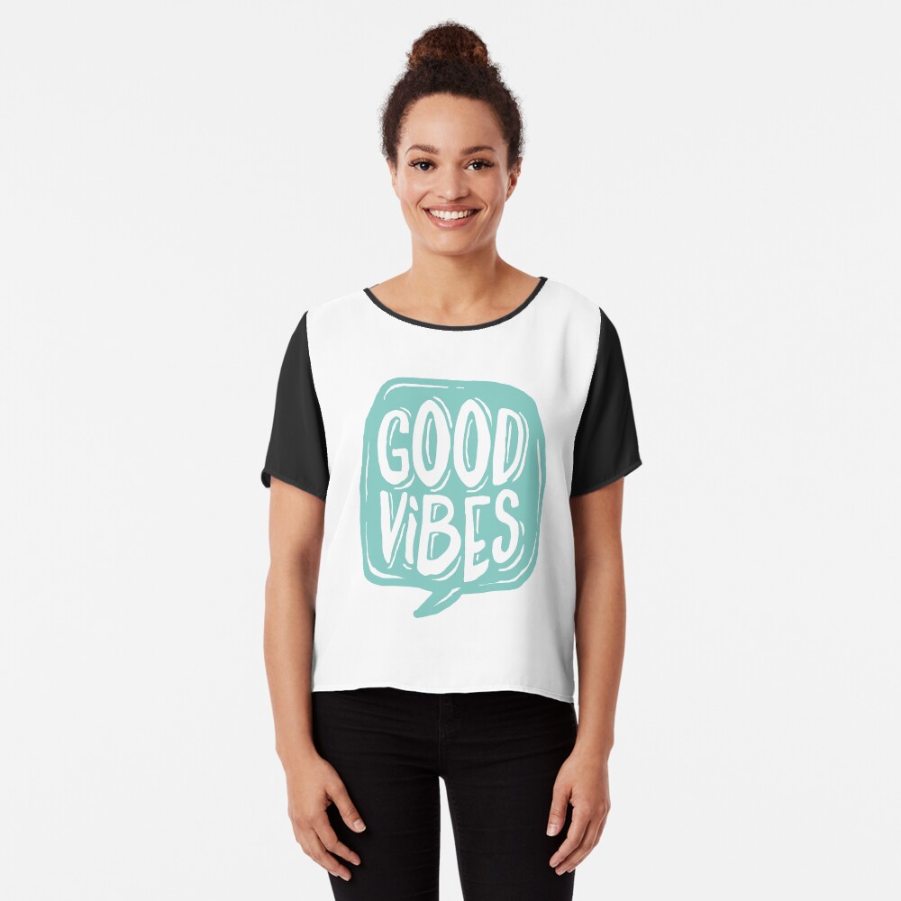 Good Vibes - Turquoise and white Chiffon Top