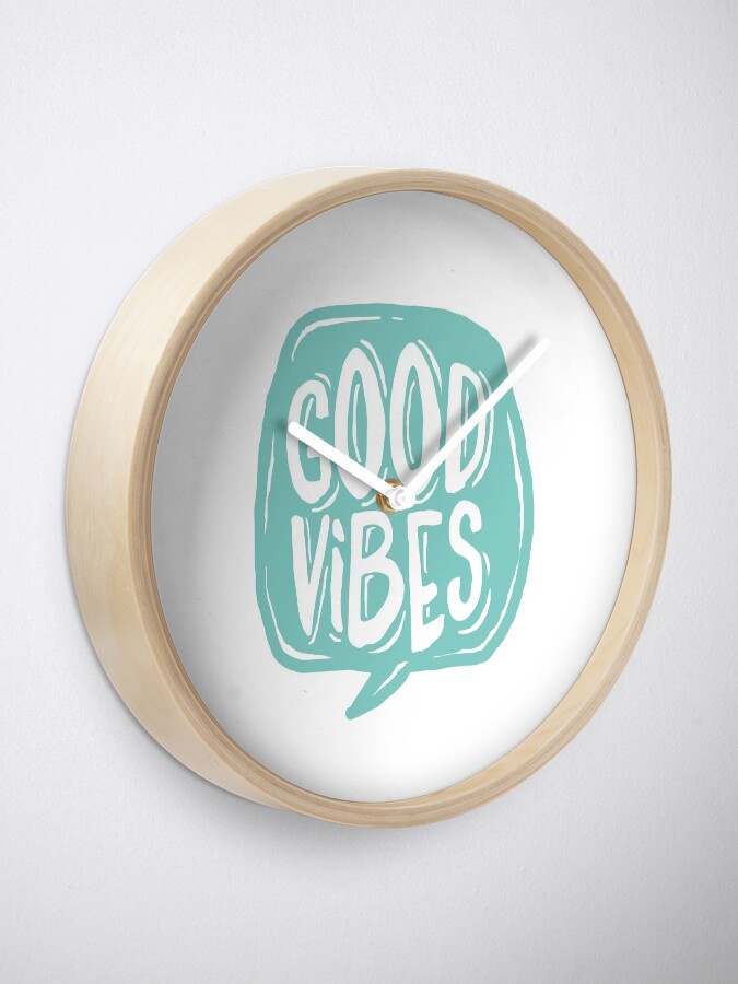 Alternate view of Good Vibes - Turquoise and white Clock