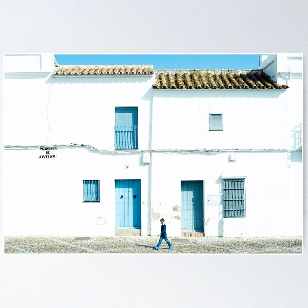 White and blue town Poster