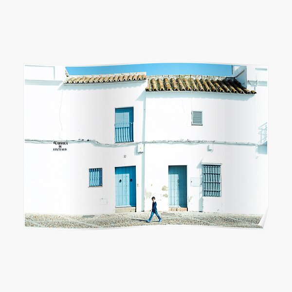 White and blue town Poster