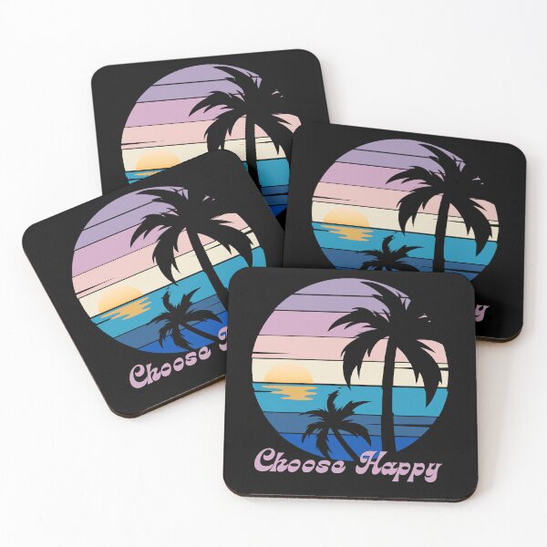 Artikelvorschau, Wählen Sie Happy - Retro Palm Tree Sunrise, Good Vibes, Self Love entworfen und verkauft von Sun Sand & Sea Art.