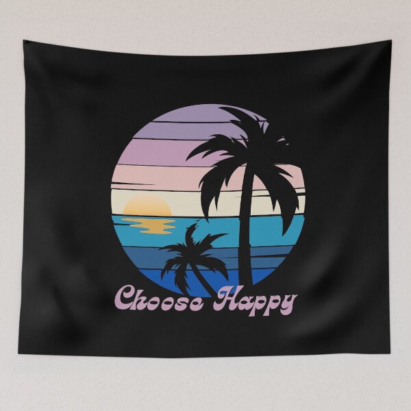 Artikelvorschau, Wählen Sie Happy - Retro Palm Tree Sunrise, Good Vibes, Self Love entworfen und verkauft von Sun Sand & Sea Art.