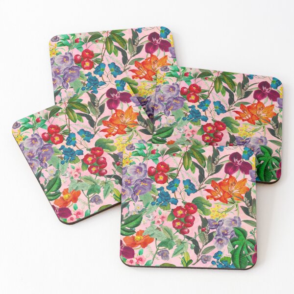 Item preview, Exotic flowers and leaves heaven, leaves and flowers tropical pattern, botanical illustration, pink floral illustration  designed and sold by ZeinabTaha.