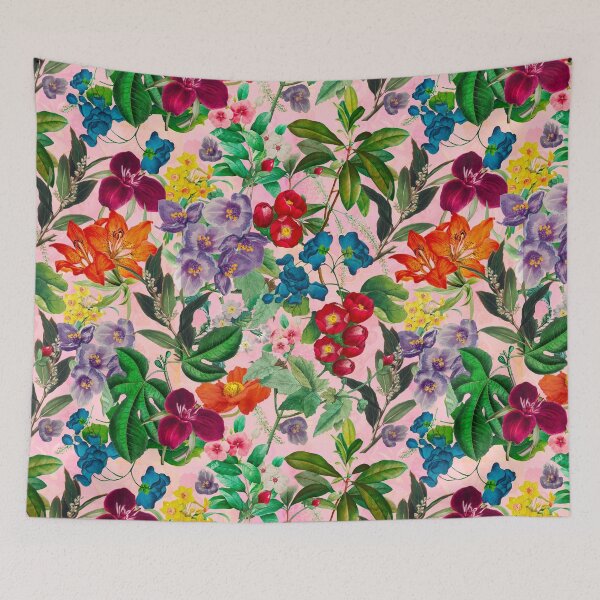 Item preview, Exotic flowers and leaves heaven, leaves and flowers tropical pattern, botanical illustration, pink floral illustration  designed and sold by ZeinabTaha.