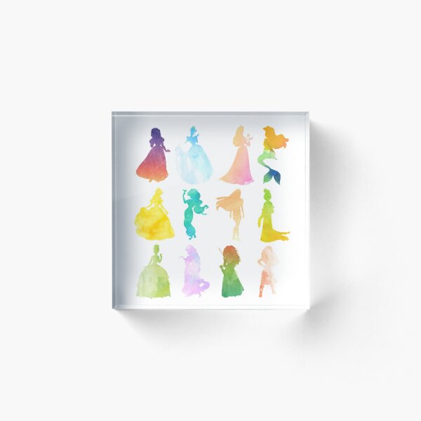 Princesses Watercolor Silhouette Acrylic Block