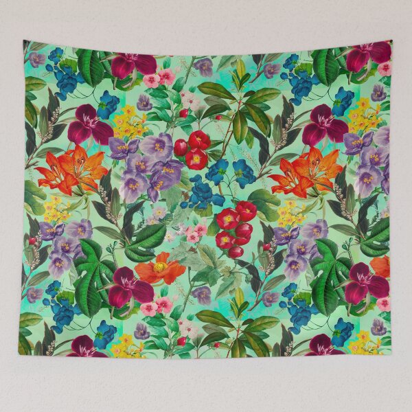 Item preview, Exotic flowers and leaves heaven, leaves and flowers tropical pattern, botanical illustration, green mint floral illustration  designed and sold by ZeinabTaha.