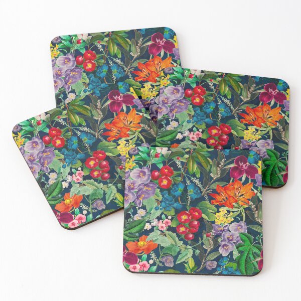 Item preview, Exotic flowers and leaves heaven, leaves and flowers tropical pattern, botanical illustration, navy floral illustration  designed and sold by ZeinabTaha.