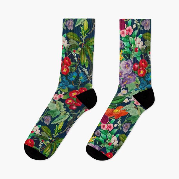 Item preview, Exotic flowers and leaves heaven, leaves and flowers tropical pattern, botanical illustration, navy floral illustration  designed and sold by ZeinabTaha.