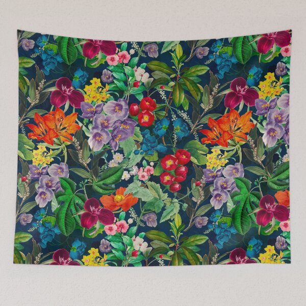 Item preview, Exotic flowers and leaves heaven, leaves and flowers tropical pattern, botanical illustration, navy floral illustration  designed and sold by ZeinabTaha.