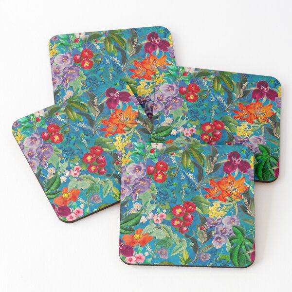 Artikelvorschau, Exotische Blumen und Blätter Himmel, Blätter und Blumen tropischen Muster, botanische Illustration, türkis florale Illustration entworfen und verkauft von ZeinabTaha.