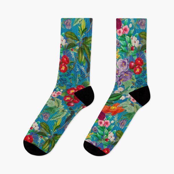 Item preview, Exotic flowers and leaves heaven, leaves and flowers tropical pattern, botanical illustration, turquoise floral illustration  designed and sold by ZeinabTaha.
