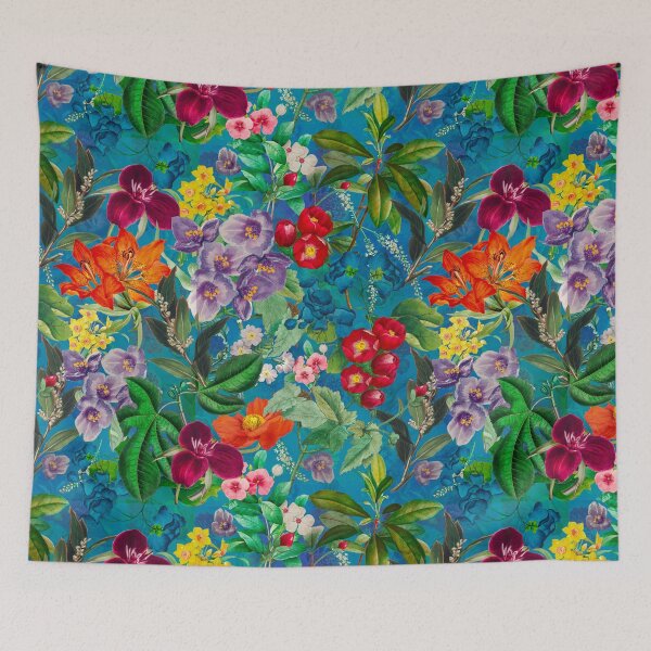Artikelvorschau, Exotische Blumen und Blätter Himmel, Blätter und Blumen tropischen Muster, botanische Illustration, türkis florale Illustration entworfen und verkauft von ZeinabTaha.