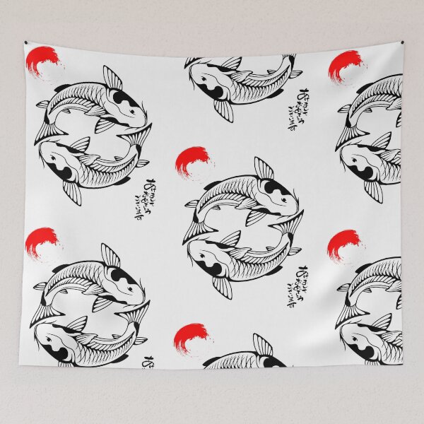 Item preview, Koi Fish Black Line Drawing Illustration Design designed and sold by EarthArtDesigns.