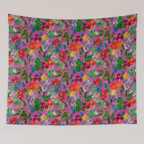Item preview, Exotic Cute flowers and leaves heaven, leaves and flowers tropical pattern, botanical illustration, pink orange floral illustration  designed and sold by ZeinabTaha.