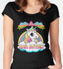 Unicorn hail satan death metal rainbown t-shirt Women's Fitted Scoop T-Shirt