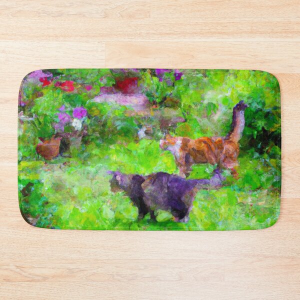 Item preview, impressionist style painting of a luscious garden full of cats designed and sold by xostarboyxo.