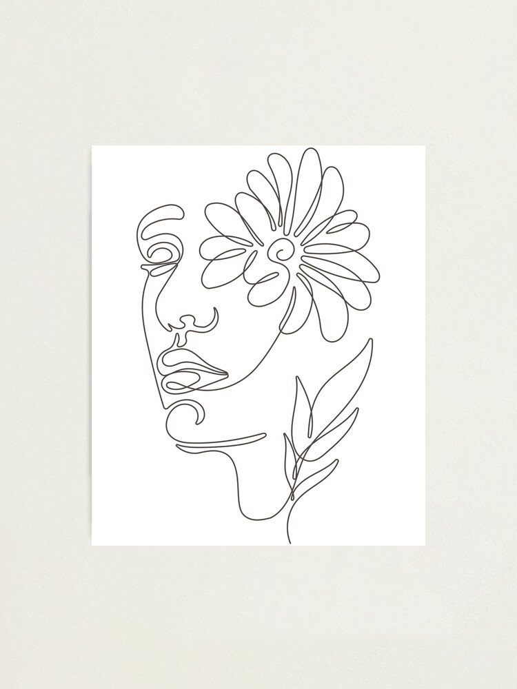 Flower Head Art Print Minimal Line Art Floral Illustration