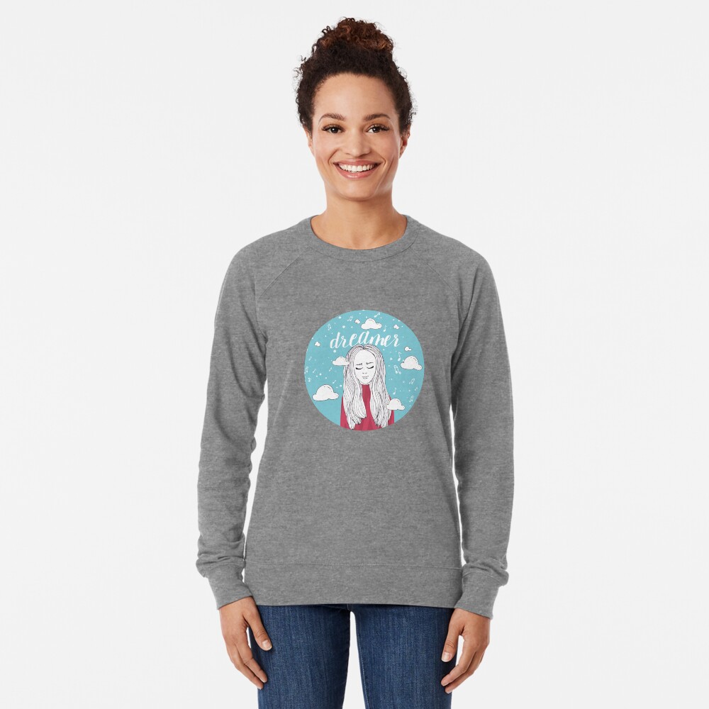 Dreamer Girl Illustration Lightweight Sweatshirt