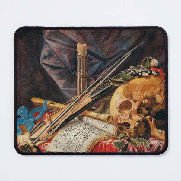 Item preview, A Vanitas Still Life with a Viol, a Clarinet, a Skull, a Sheet of Music and a Candle | Simon Renard de Saint-Andre | 1670 Renaissance Art designed and sold by CJET.