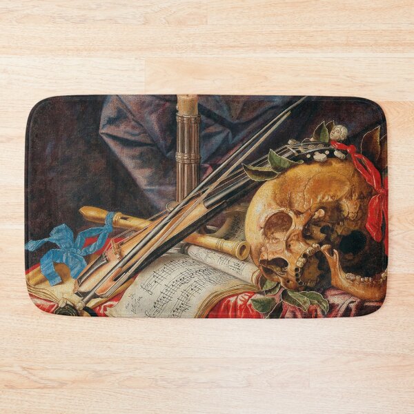 Item preview, A Vanitas Still Life with a Viol, a Clarinet, a Skull, a Sheet of Music and a Candle | Simon Renard de Saint-Andre | 1670 Renaissance Art designed and sold by CJET.