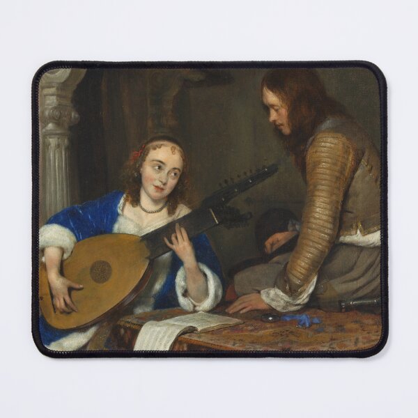 Item preview, A Woman Playing the Theorbo-Lute and a Cavalier | Gerard ter Borch the Younger | 1658 Renaissance Art designed and sold by CJET.