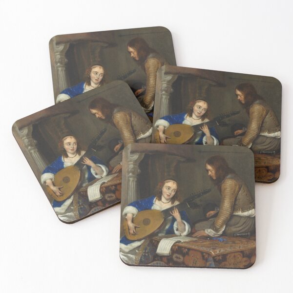 Item preview, A Woman Playing the Theorbo-Lute and a Cavalier | Gerard ter Borch the Younger | 1658 Renaissance Art designed and sold by CJET.