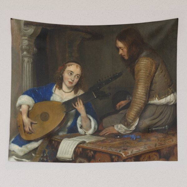Item preview, A Woman Playing the Theorbo-Lute and a Cavalier | Gerard ter Borch the Younger | 1658 Renaissance Art designed and sold by CJET.