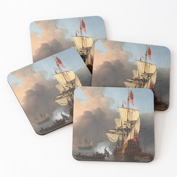 Item preview, An English Warship Firing a Salute | Willem van de Velde the Younger | 1673 Renaissance Naval Art designed and sold by CJET.