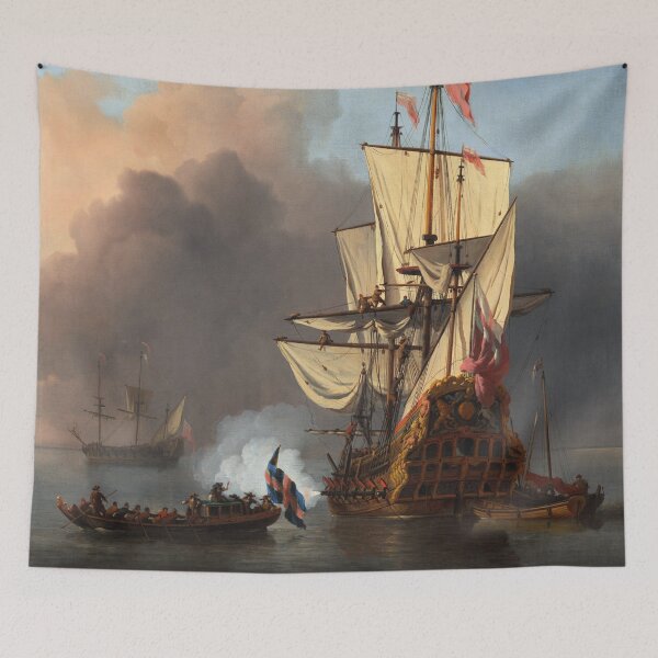 Item preview, An English Warship Firing a Salute | Willem van de Velde the Younger | 1673 Renaissance Naval Art designed and sold by CJET.
