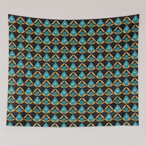 Item preview, Intricate Geometric Triangle pattern, teal, black, gold designed and sold by BuraxisDesigns.