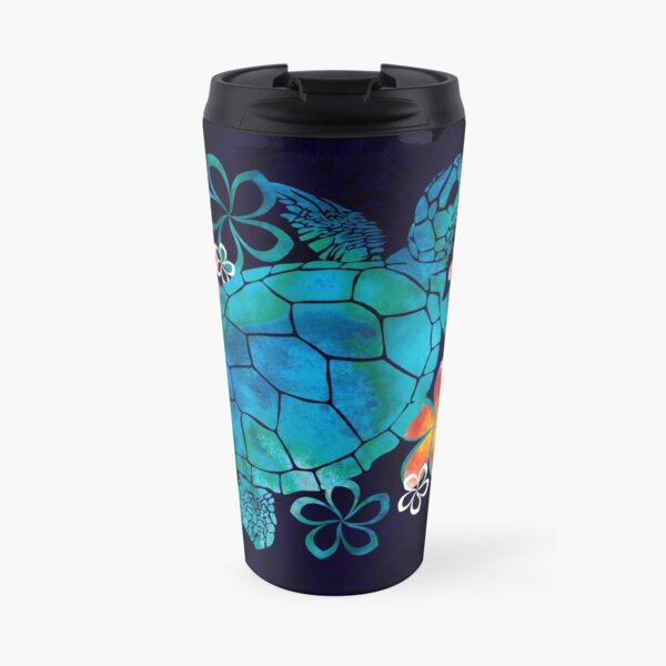 Sea Turtle with Flowers Travel Mug