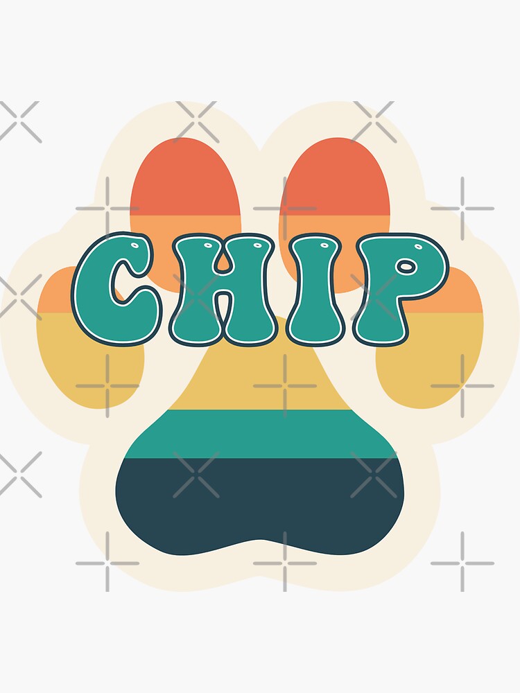 "Chip Dog Name Vintage Sunset Paw Prints on Cream Chip Dog Name