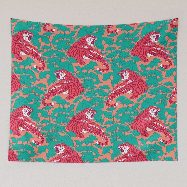 Item preview, Scarlet tigers on lotus field. designed and sold by Iker Paz Studio.
